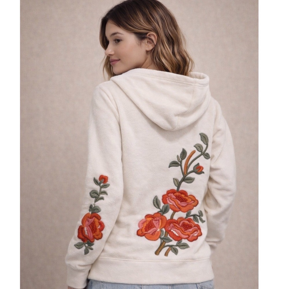 Vintage Juicy Couture Rose Embroidered Zip Hoodie Y2K Floral USA Small